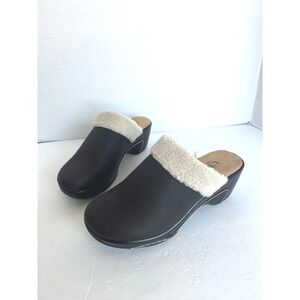 Cliffs by White Mountain Brown w/ Cream Sherpa Lined Vegan Leather Clog Mules 8